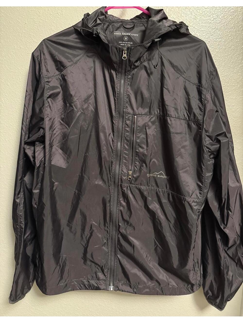 Lightweight  Black Nylon Hooded Jacket Eddie Bauer Men's Medium